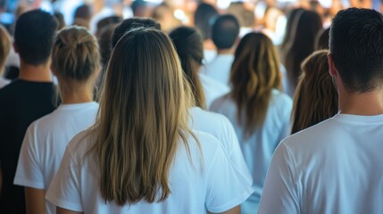 Fototapeta premium Corporate volunteer event with participants wearing white t-shirts