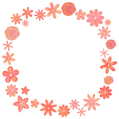 花の円形フレーム 枠 赤色