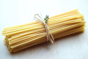 Artistic Bundle of Uncooked Spaghetti Strands Ready for Culinary Creations