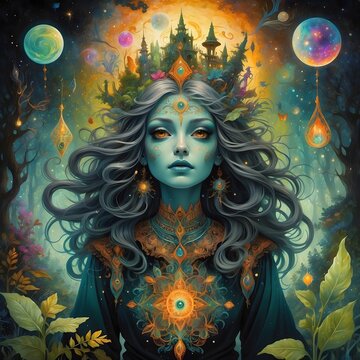Psychedelisches Gem&auml;lde - Fantasy Portrait einer Frau