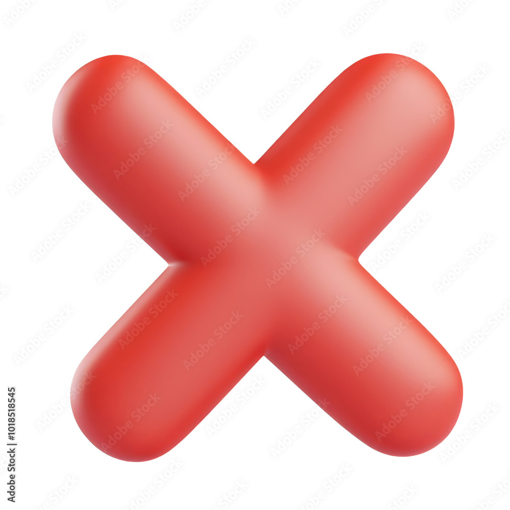 Fototapete red cross mark 3d render icon isolated on transparent background cutout