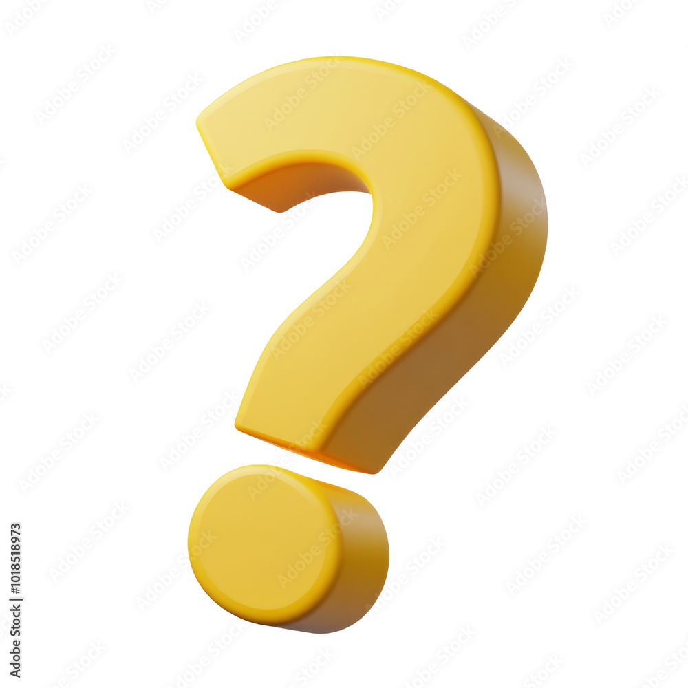 Fototapete yellow question mark 3d render icon isolated on transparent background cutout