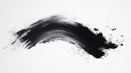 Black paint splatter on white canvas , abstract art