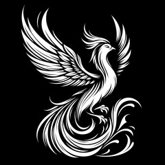 Fototapeta premium black and white sketch of a phoenix, bird tattoo