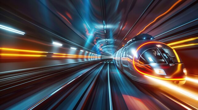 Hyperloop train speeding through a futuristic tunnel with advanced technology