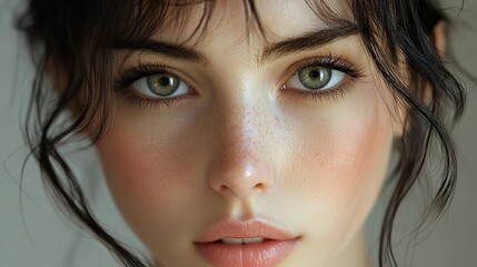 Fototapeta premium Closeup Portrait of a Woman with Green Eyes and Freckles