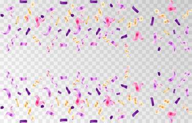 Vector confetti png. Confetti falls from the sky. Glittering confetti on a transparent background. Holiday, birthday.