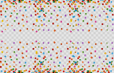 Vector confetti png. Confetti falls from the sky. Glittering confetti on a transparent background. Holiday, birthday.