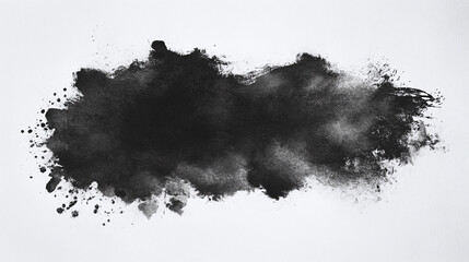 black watercolor effect on a wet white canvas background, overlay mask alpha ink drop layer centered on a white paper
