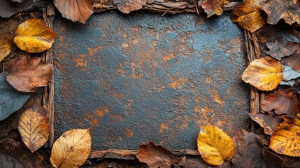 Autumn Leaves Surrounding a Rusty Metal Surface