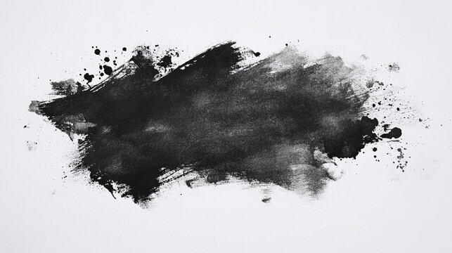 black watercolor effect on a wet white canvas background, overlay mask alpha ink drop layer centered on a white paper