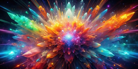 Fototapeta premium Bright, colorful explosions of crystallized plasma in a vibrant abstract universe , abstract, bright, plasma, explosions, vibrant
