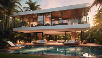 Fototapeta premium Modern Tropical Villa with Open-Air Design