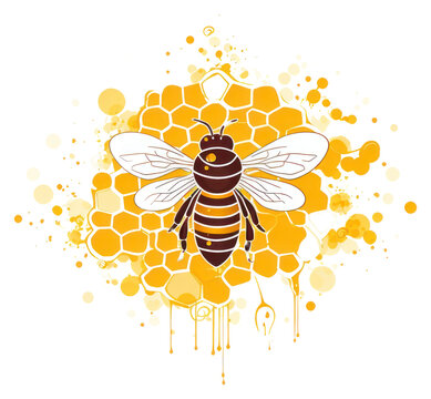 bee on honeycomb, yellow and brown clip art preview