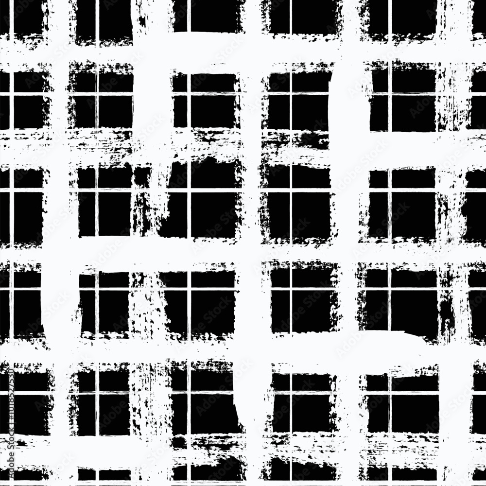 Aufkleber vector tartan pattern. seamless black and white brush stroke background. plaid print with distress t