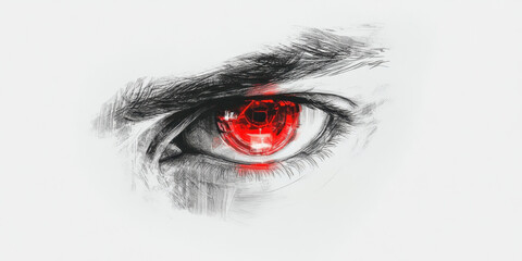 Fototapeta premium Futuristic digital eye with red technology interface illustration