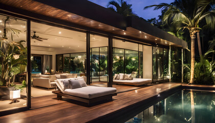 Fototapeta premium Modern Tropical Villa with Open-Air Design
