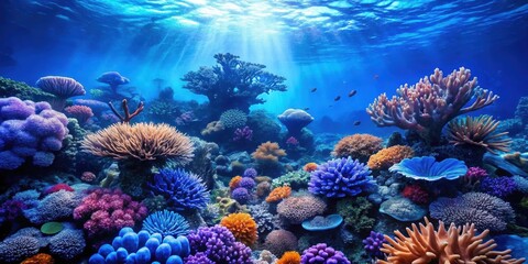 Blue coral reef marine ecosystem on background, coral, reef, marine, ecosystem, underwater, vibrant, colorful, ocean