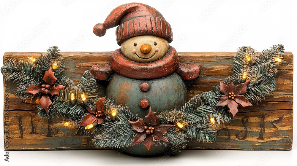 Poster isolated on white background with side space for letters 3d-render clay style snowman and christmas 