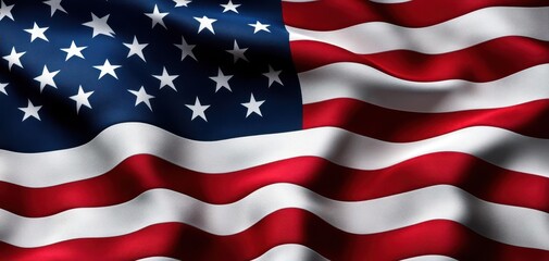Fototapeta premium American flag, waving, colorful textile, detail of stars and stripes.