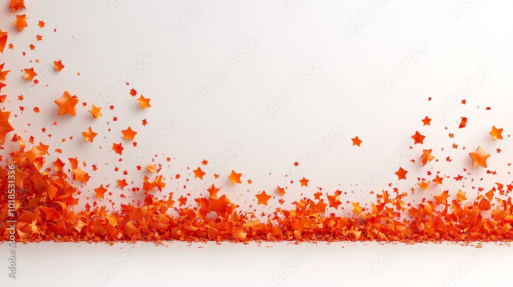Poster Isolated on white background with side space for letters 3d-render clay style sparkling stars and decorative ribbons surrounding an empty sign for Christmas promotions Stock Photo with copy space
