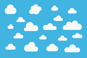 Cloud. Abstract white cloudy set isolated on blue background. Vector illustration