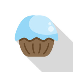 Simple vector illustration of a cupcake with blue icing and long shadow, isolated on white background