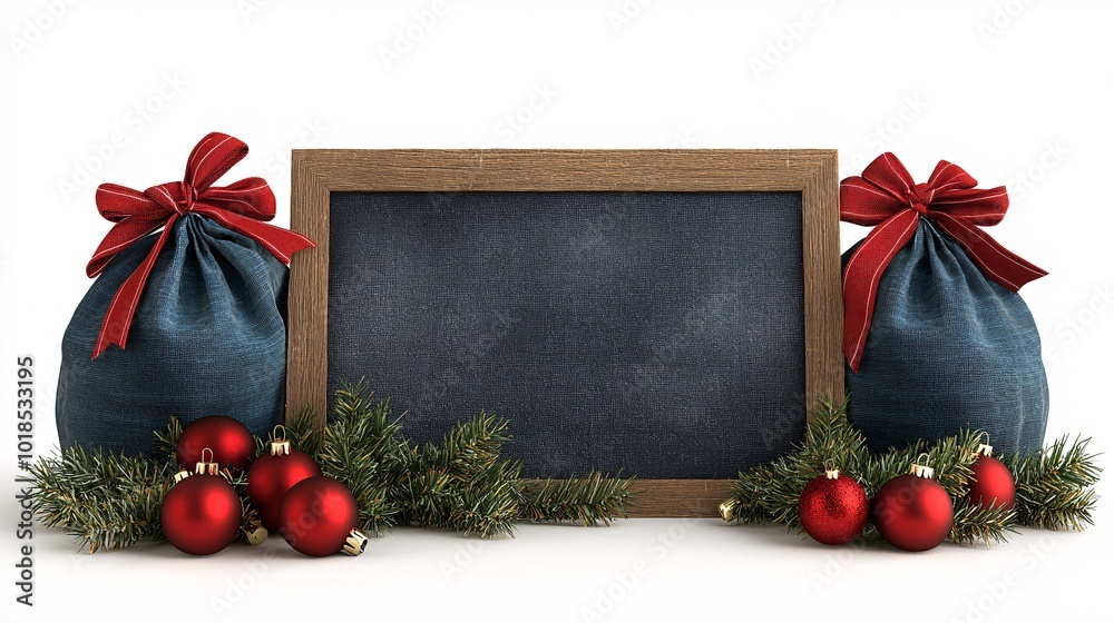 Poster isolated on white background with side space for letters 3d-render clay style gift bags and holiday 
