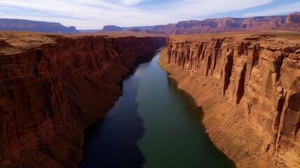 A canyon carved by a river over millennia, showing the sculpting power of water on the landscape, water erosion, natural power