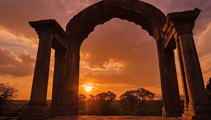 Fototapeta premium A large arch with a star filled sky and galaxy in the background 9