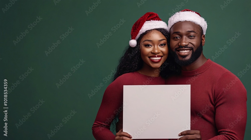 Aufkleber isolated on christmas green color background with side space for letters bipoc couple wearing christ