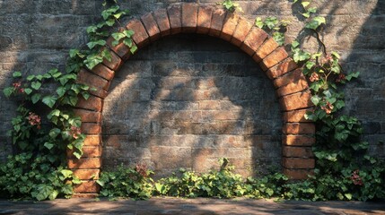 Fototapeta premium Stone Wall with Ivy and a Brick Archway