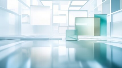 Digital floating green glass cubes in abstract futuristic space, background