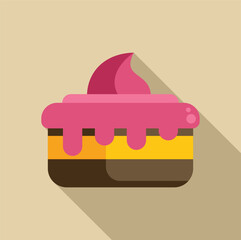 Minimalist vector illustration of a square cake with pink icing, perfect for projects related to desserts, baking, and sweet treats
