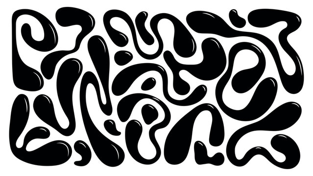 recommend clip art: Set of various  retro-abstract elements. Liquid  elements in 2000 style. Flexible forms for web design, printing, drawing, art, social media.  Vector illustration.