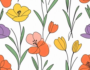 Obraz premium Colorful floral pattern with assorted flowers on a pale background suitable for fabric or wallpaper
