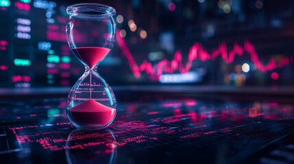 Modern Hourglass with Vibrant Market Chart Background