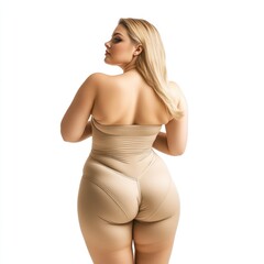 Fototapeta premium Back view of woman in strapless beige shapewear