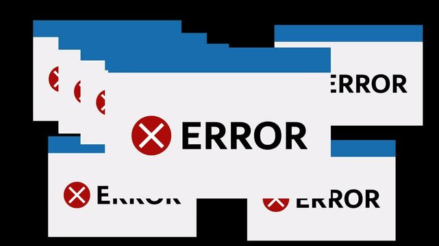 Animated computer screen error messages operating system problems. Window with system messages and warnings about error messages. with transparency background.