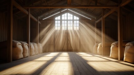 Fototapeta premium Rustic Barn with Soft Light Rays and Bales