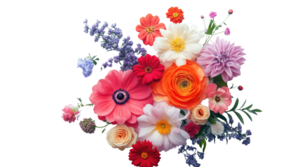 bouquet of colorful flowers transparent background