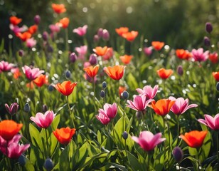 Obraz premium Colorful floral pattern with assorted flowers on a pale background suitable for fabric or wallpaper