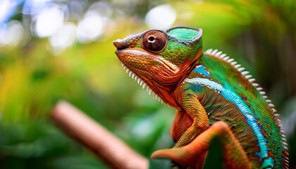 Obraz premium Male young panther chameleon Fucifer Pardalis on a branch