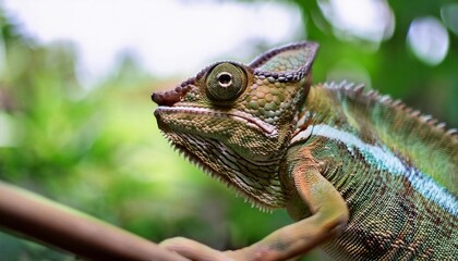 Fototapeta premium Male young panther chameleon Fucifer Pardalis on a branch