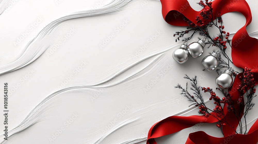 Poster photorealistic with side space for letters christmas card mock-up featuring silver bells and a red r