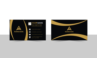 Set of black gold modern business card print templates. Personal visiting card with company logo. Vector illustration.