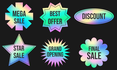Fototapeta premium Hologram retro sticker set. Holographic label for sale collection.