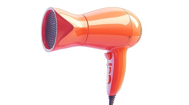 Orange Hair Dryer Isolated on White Background Beauty Hair Styling Tool Electric Appl