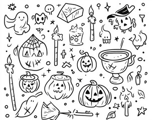 Halloween Doodle Set.