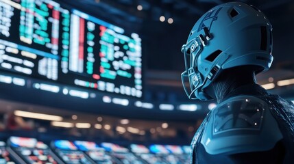 Cybernetic athlete observing dynamic visual data feeds